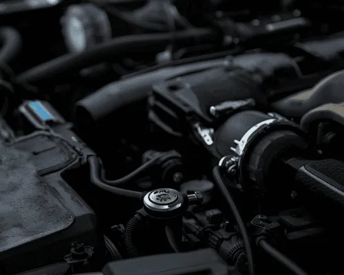 Primer plano de un caudalímetro o sensor MAF de un motor, con posibles signos de suciedad o deterioro que indican un fallo.
