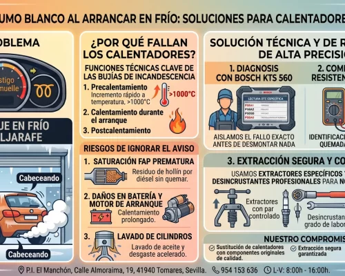 Calentadores diésel: síntomas de humo blanco y cabeceo en frío